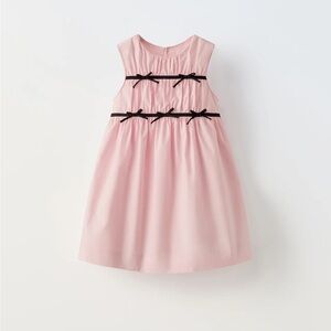 Zara Pink Sleeveless Kids Dress with Black Bow Accents 3T